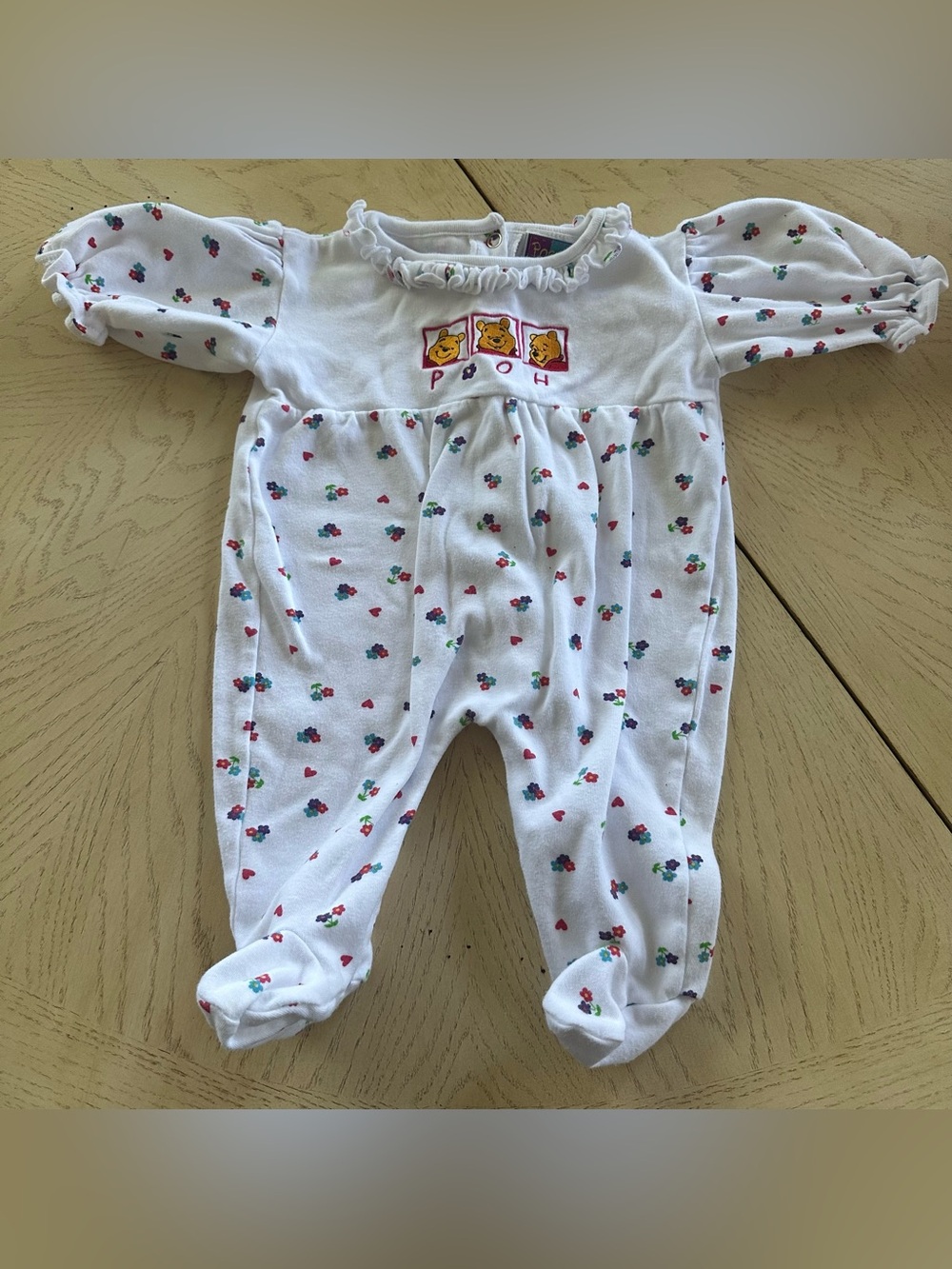 Vintage RARE Disney Winnie the Pooh Cotton Ruffle Bubble Baby Onesie 3-6 Months